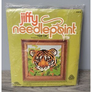 VTG Sunset Designs jiffy needlepoint Tiger Cub Donna Enstaff 5458 Pure Wool Yarn